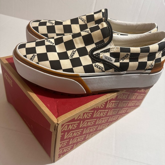 Vans stacked platform checkered board slip on sneaker white black size 10 - Picture 9 of 13